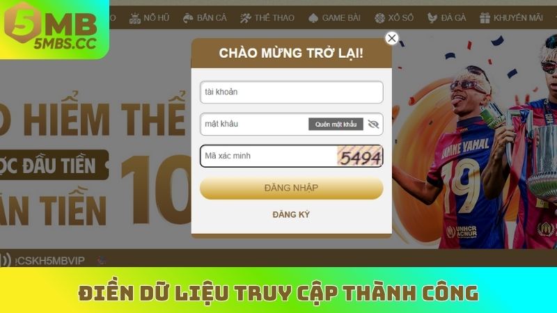 Điền dữ liệu truy cập thành công
