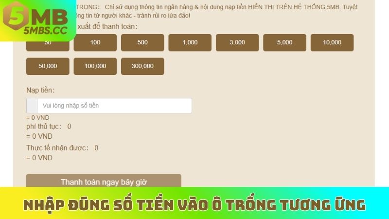 Nhập đúng số tiền vào ô trống tương ứng