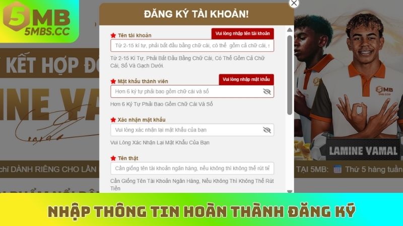 Nhập thông tin hoàn thành đăng ký